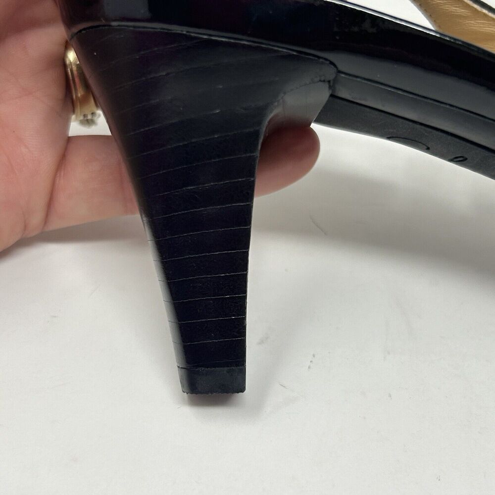 Stuart Weitzman Pumps 7 Peep Toe Black Snake Embossed Patent Leather 3" Heels - Picture 7 of 15